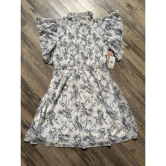 Charmed Hearts Dress Floral Smocked Dress High Neck Size Medium Flutter Sleeve - Picture 1 of 7